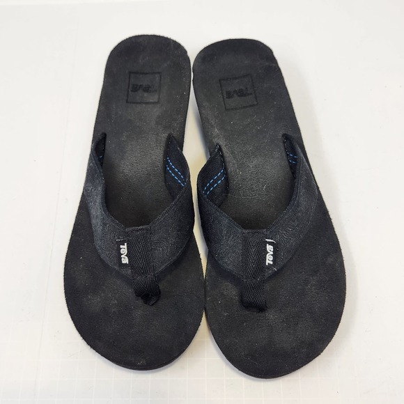Teva Womens Mush Mandalyn Wedge 2 Black Thong Sandals Size 8 Slip On Shoes - Picture 3 of 9